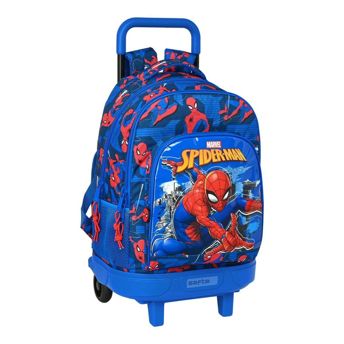 Skolväska med hjul Spiderman Great power Röd Blå (33 x 45 x 22 cm)