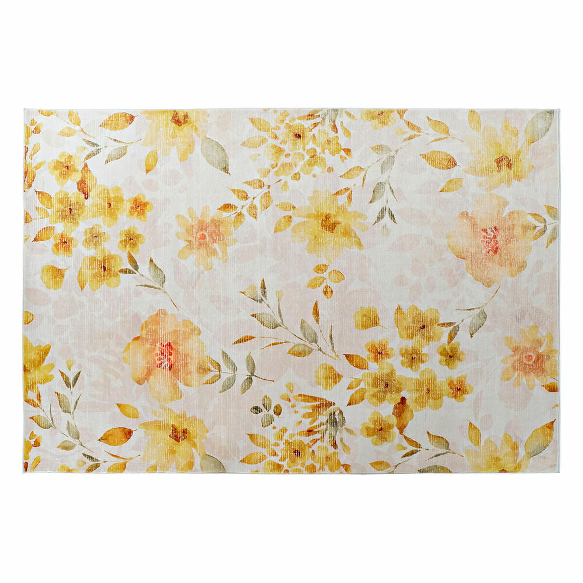 Matta DKD Home Decor Gul Vit Polyester Bomull Virágok (200 x 290 x 0.5 cm)